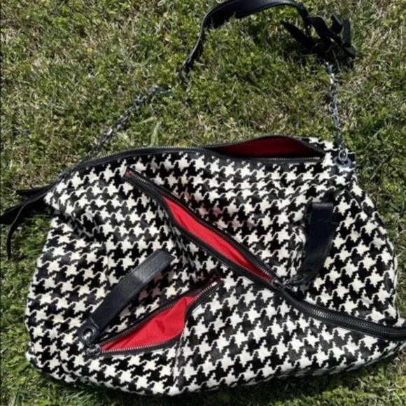 Christian Louboutin BLACK & WHITE HOUNDSTOOTH PONY-STYLE CALFSKIN CROSSBODY BAG - Picture 2 of 11